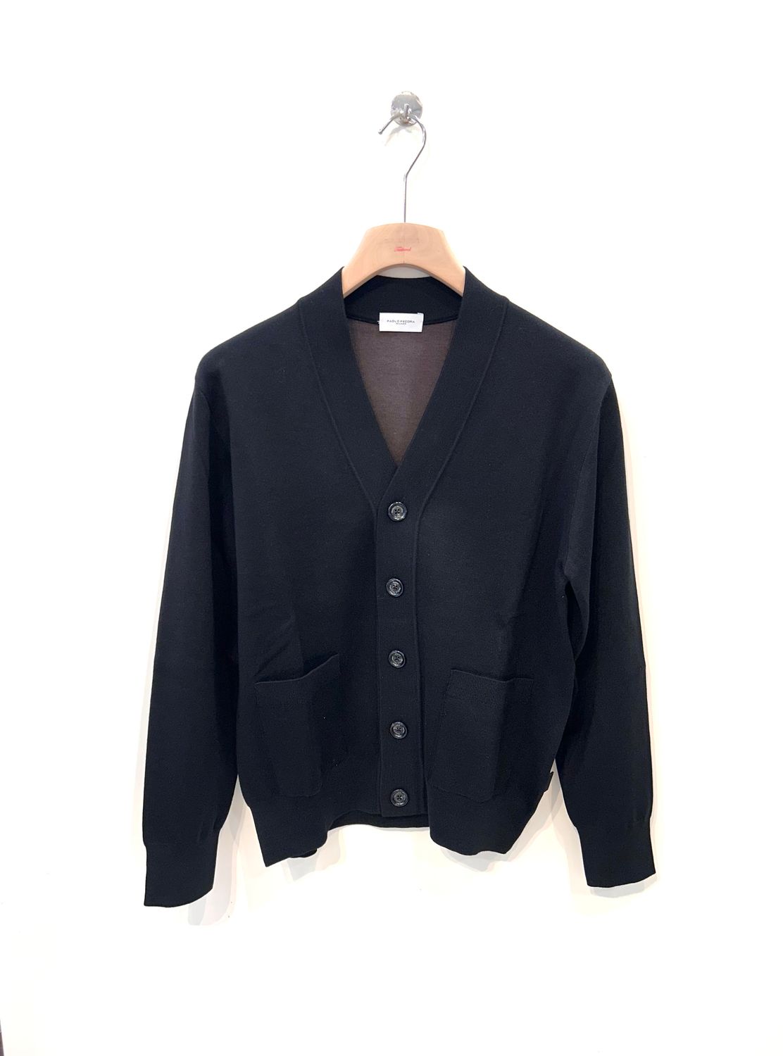 PAOLO PECORA Cardigan con bottoni, in maglia punto stoffa. Col. Nero