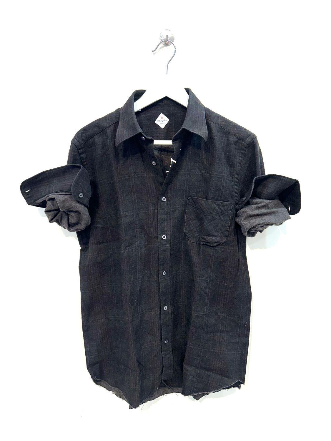 LIBERTY ROSE Camicia flanellina di cotone ceck tono su tono. Col. Nero Bordo’ Verdone