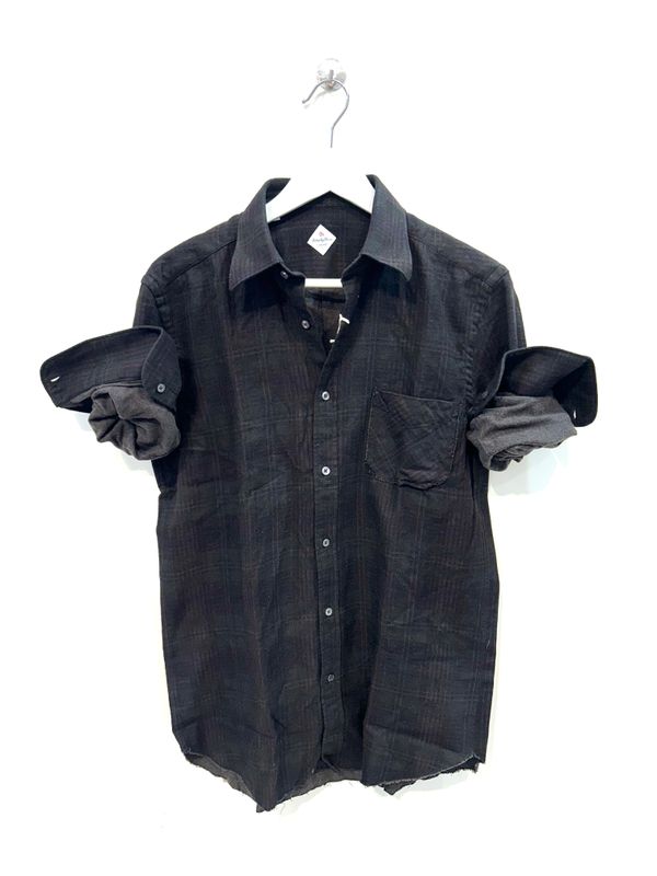 LIBERTY ROSE Camicia flanellina di cotone ceck tono su tono. Col. Nero Bordo’ Verdone