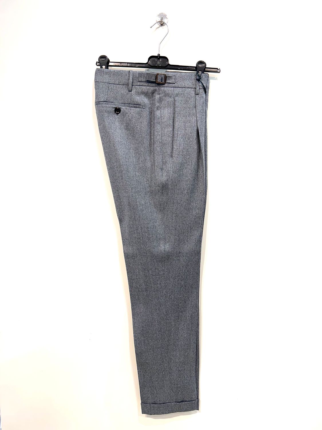 BERWICH Pantalone in pura lana con pence e laccetti. Col. Grigio mélange