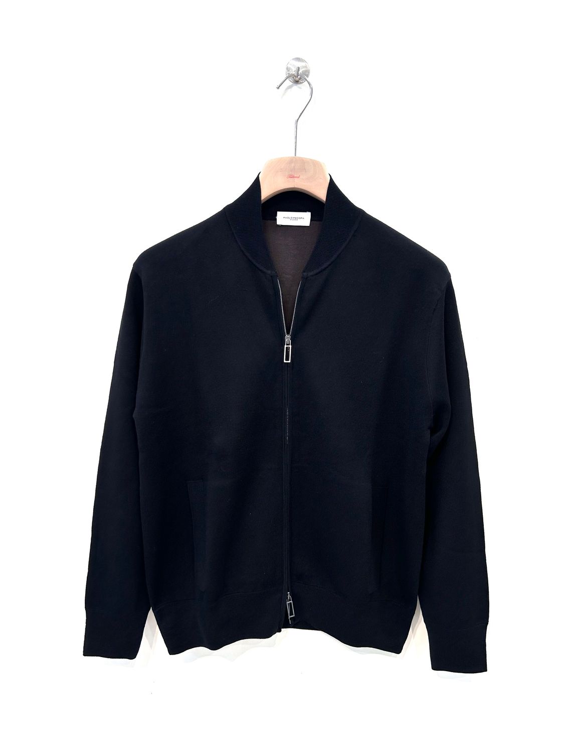 PAOLO PECORA Bomber in maglia punto stoffa. Col. Nero