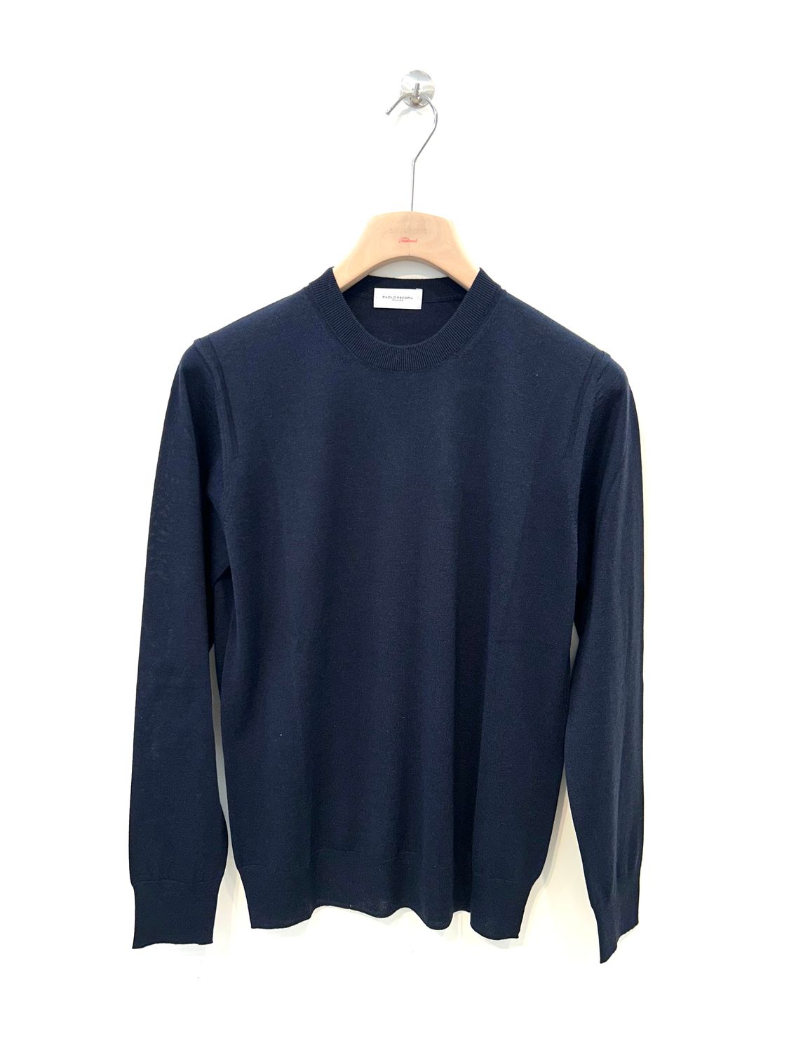 PAOLO PECORA Maglia girocollo in lana seta e cashmere. Col. Bleu navy