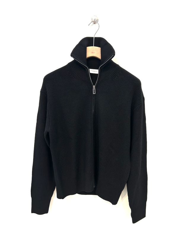 PAOLO PECORA Cardigan full zip a costine in lana. Col. Nero