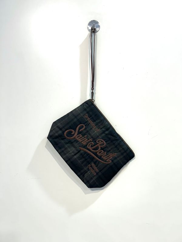 SAINT BARTH Pochette in cotone cerato tartan. Col. Militare