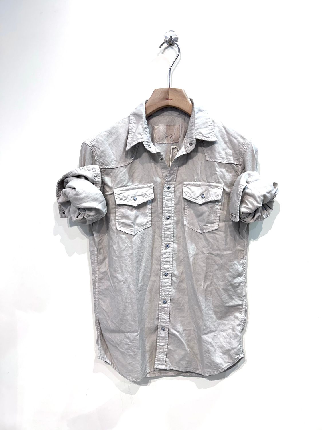 #65 Camicia texana in vaiella di cotone lavata. Col. Gesso