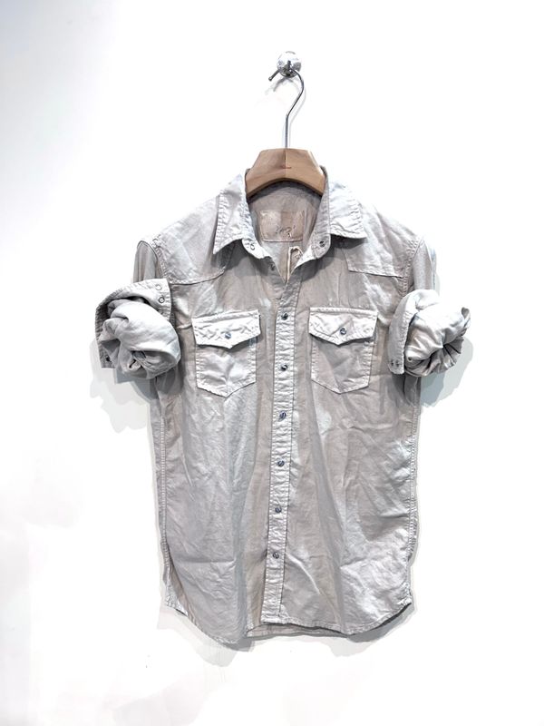 #65 Camicia texana in vaiella di cotone lavata. Col. Gesso