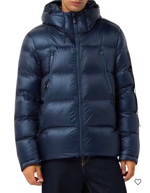OUTHERE Piumino giacca in nylon semilucido  imbottito in piuma d'oca. Col. Bleu