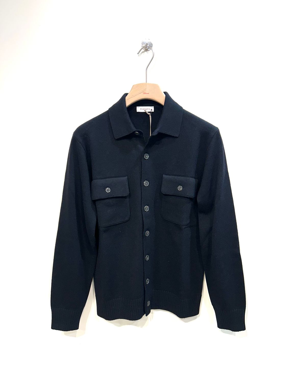 KANGRA Overshirt con bottoni in lana e cotone. Col. Nero
