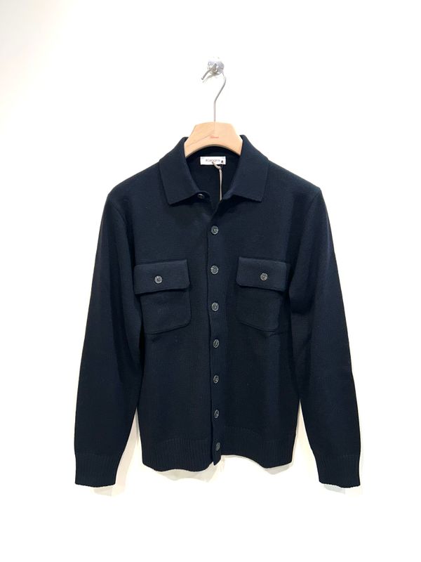 KANGRA Overshirt con bottoni in lana e cotone. Col. Nero