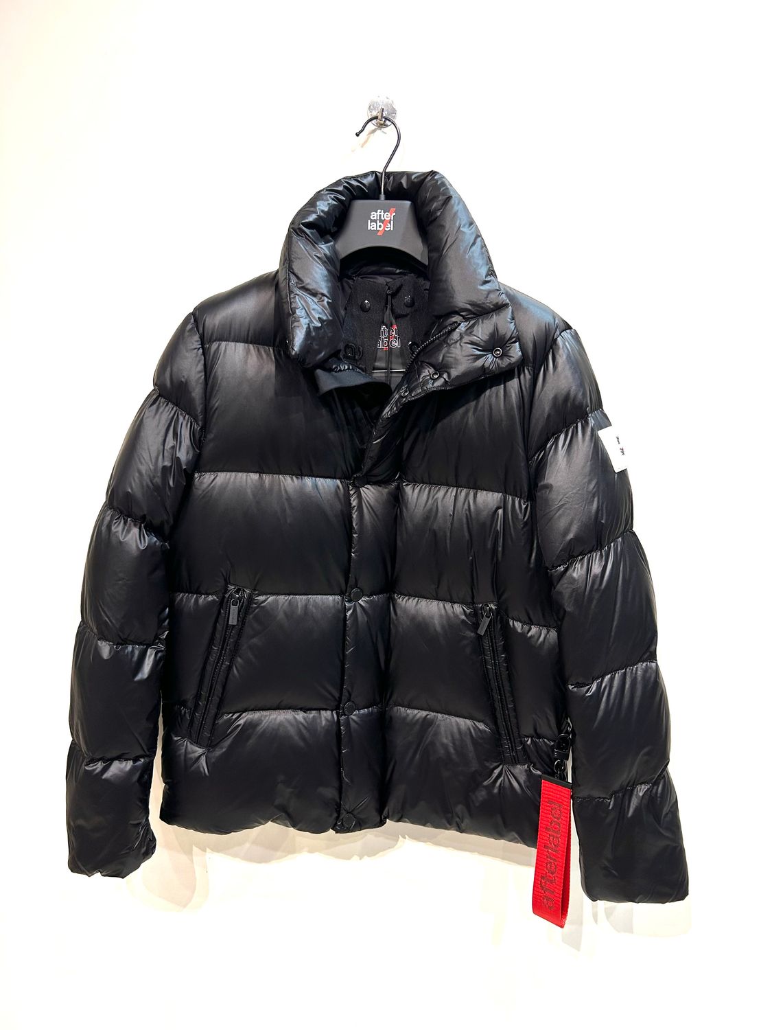 AFTER LABEL Piumino d’oca in nylon semilucido. Col. Nero