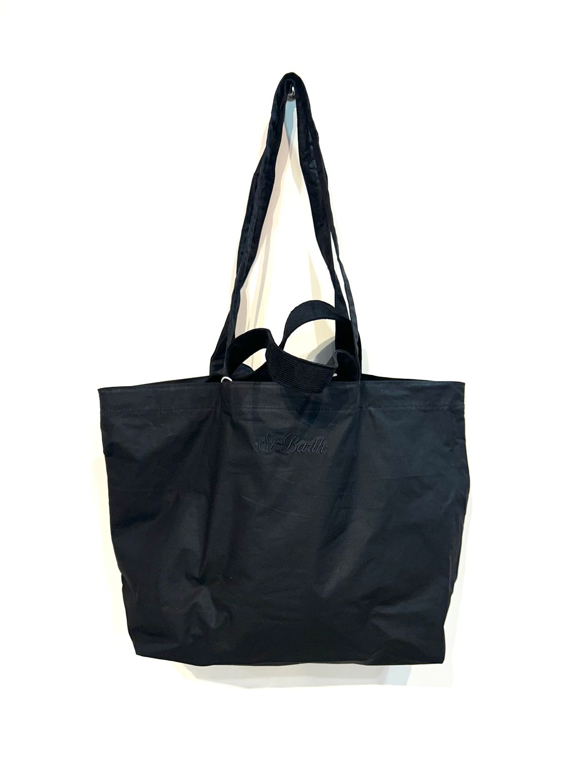 SAINT BARTH Borsa shopping, doppio manico, cotone cerato. Col. Nero
