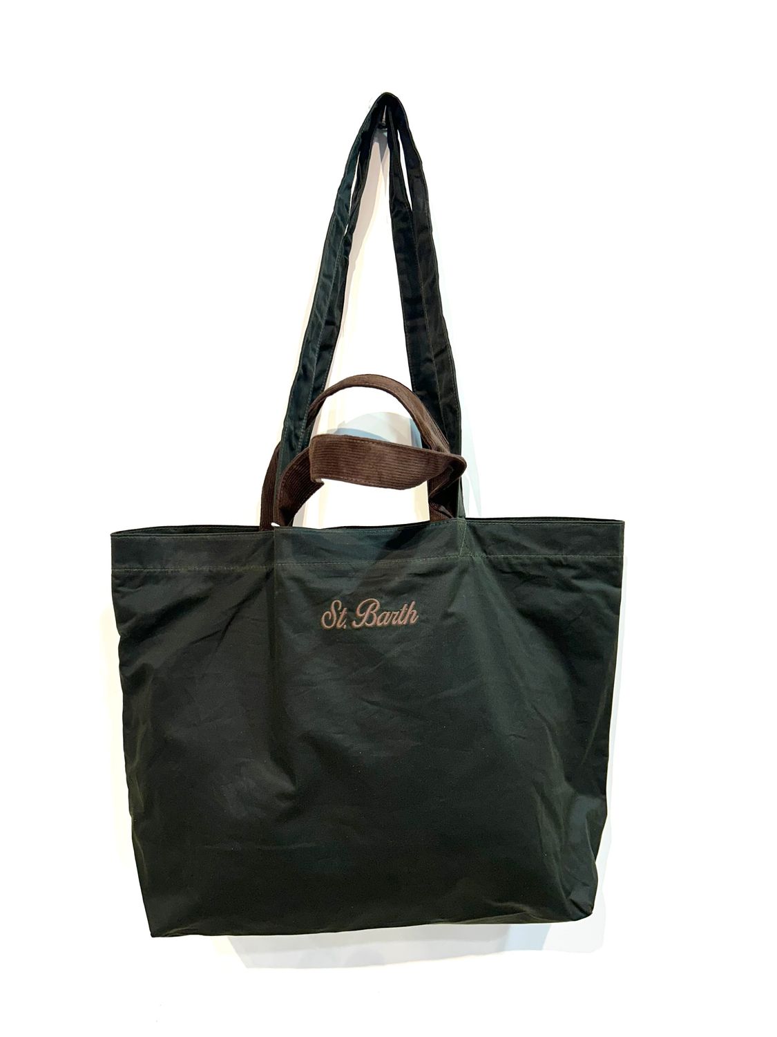 SAINT BARTH Borsa shopping, doppio manico, cotone cerato. Col. Verdone