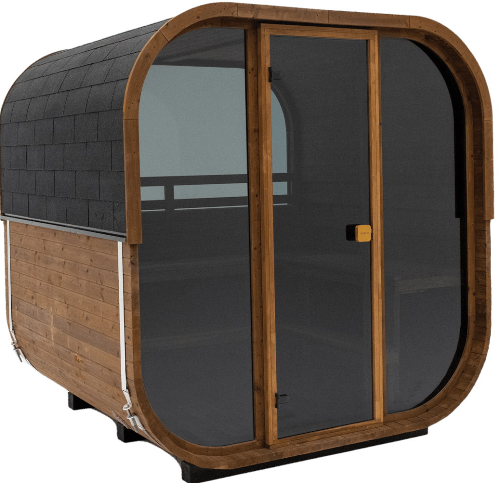 CUBE 160 2-Person Outdoor Sauna | Thermo Spruce & Panoramic Glass