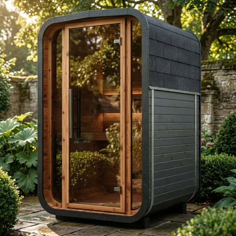LUSO THERMO WOOD CUBE OUTDOOR SAUNA BLACK - 2 PERSON MINI LUSO THERMO WOOD CUBE OUTDOOR SAUNA BLACK - 2 PERSON MINI