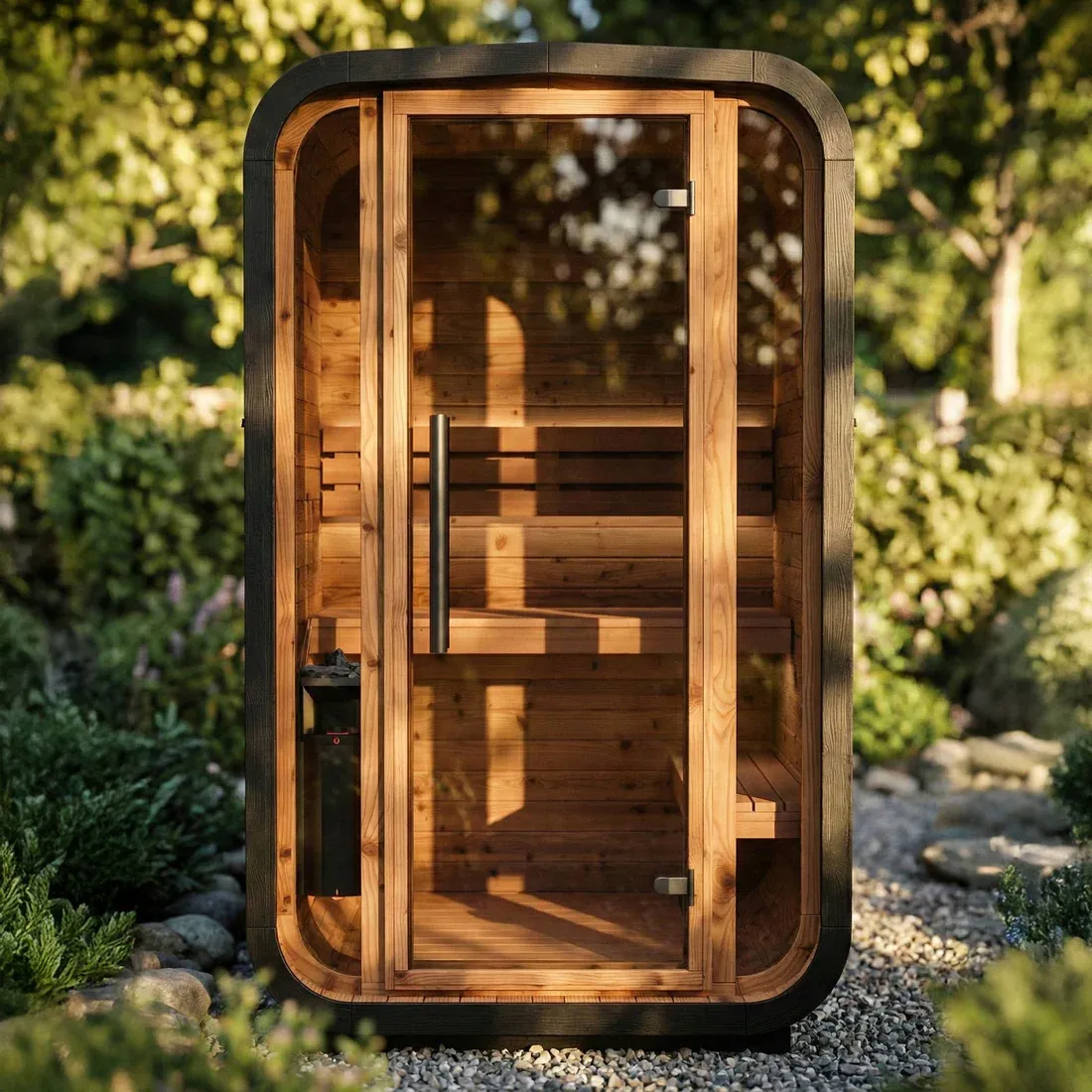 LUSO THERMO WOOD CUBE OUTDOOR SAUNA BLACK - 2 PERSON MINI
