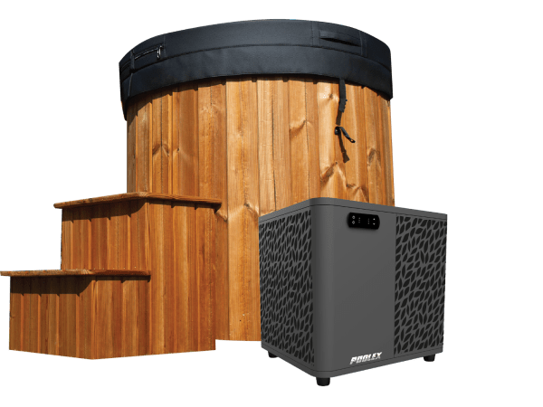 SOLO ICE BATH GREY SHELL - LIGHT OAK SKIRT AND STEPS WITH CHILLER 3KW