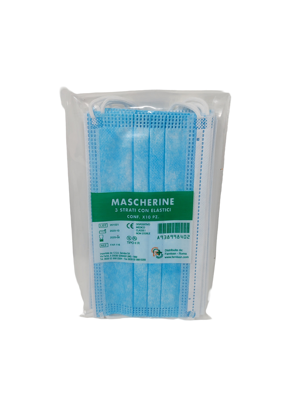 Mascherine chirurgiche con elastico - Confezione da 10 pezzi