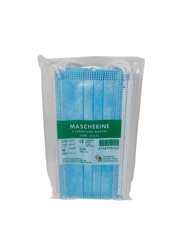 Mascherine chirurgiche con elastico - Confezione da 10 pezzi