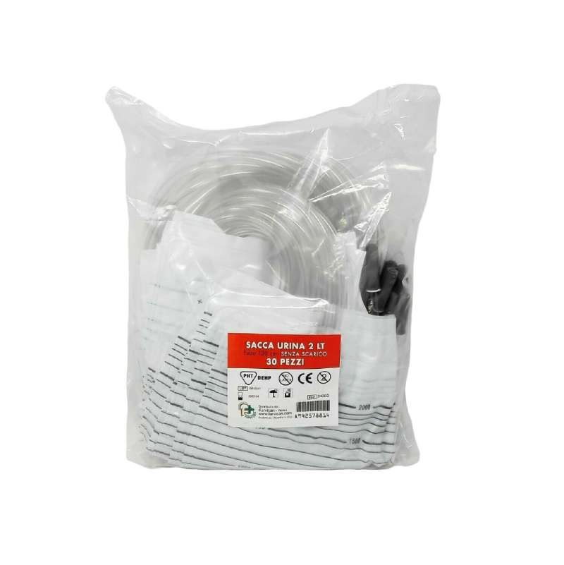 Sacche urina 2 Lt. - Tubo 130 cm. - Senza scarico. - Conf. X 30