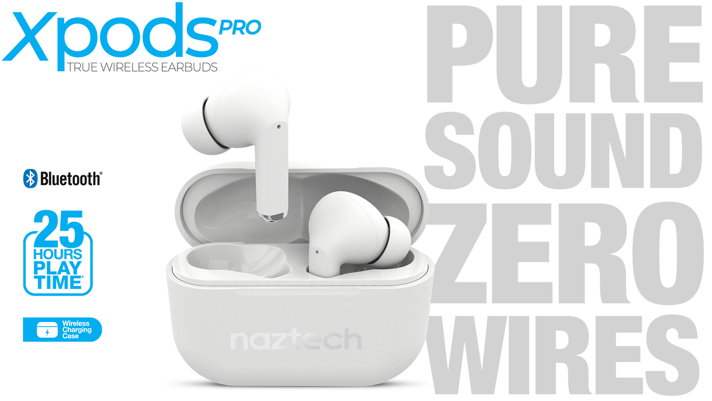 Xpods PRO True Wireless Earbuds with Wireless Charging Case- White