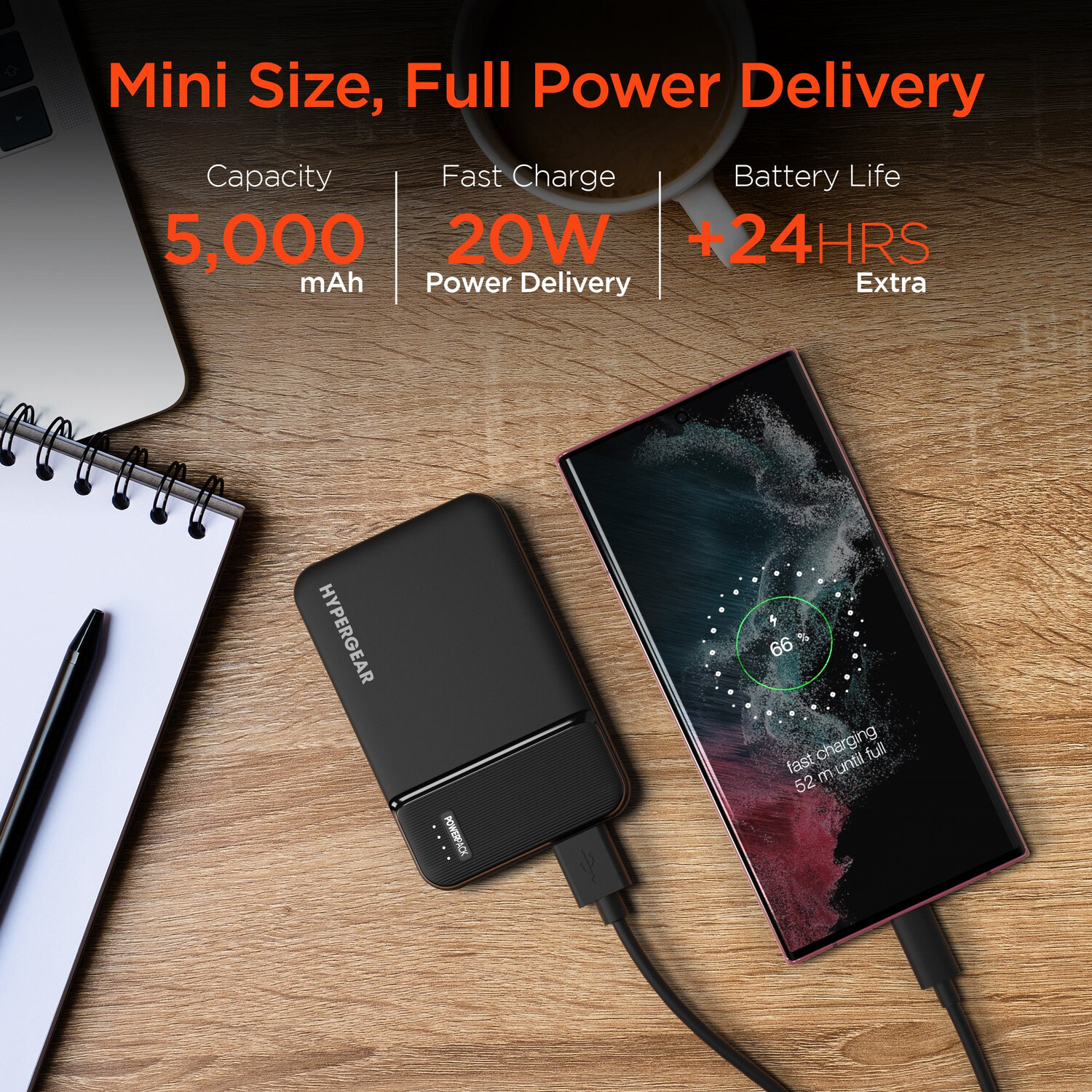 Hypergear 5,000mAh | Power Pack mini Fast Charge Power Bank with 20W USB-C PD | Black