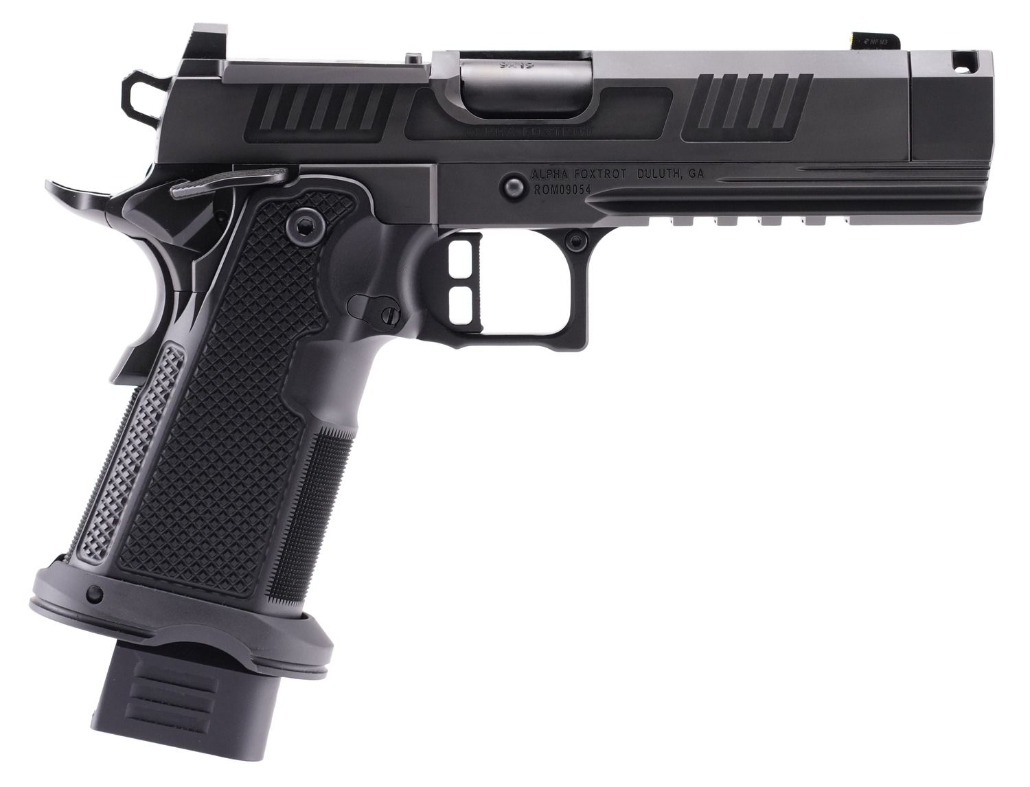 Alpha Foxtrot   4.25" Black DLC Stainless Steel Threaded Compensated, Aluminum Grip