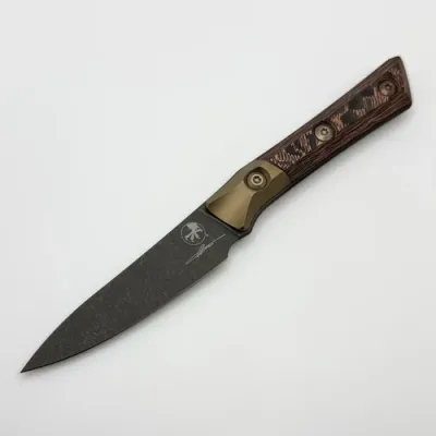 Microtech Paring Knife Livewire Carbon Fiber/Bronze Titanium Bolster Handle