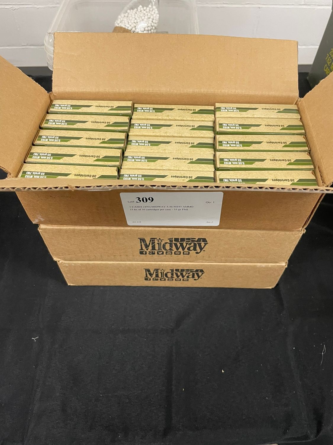 309 3 CASES (450) MIDWAY 5.56 M193 AMMO