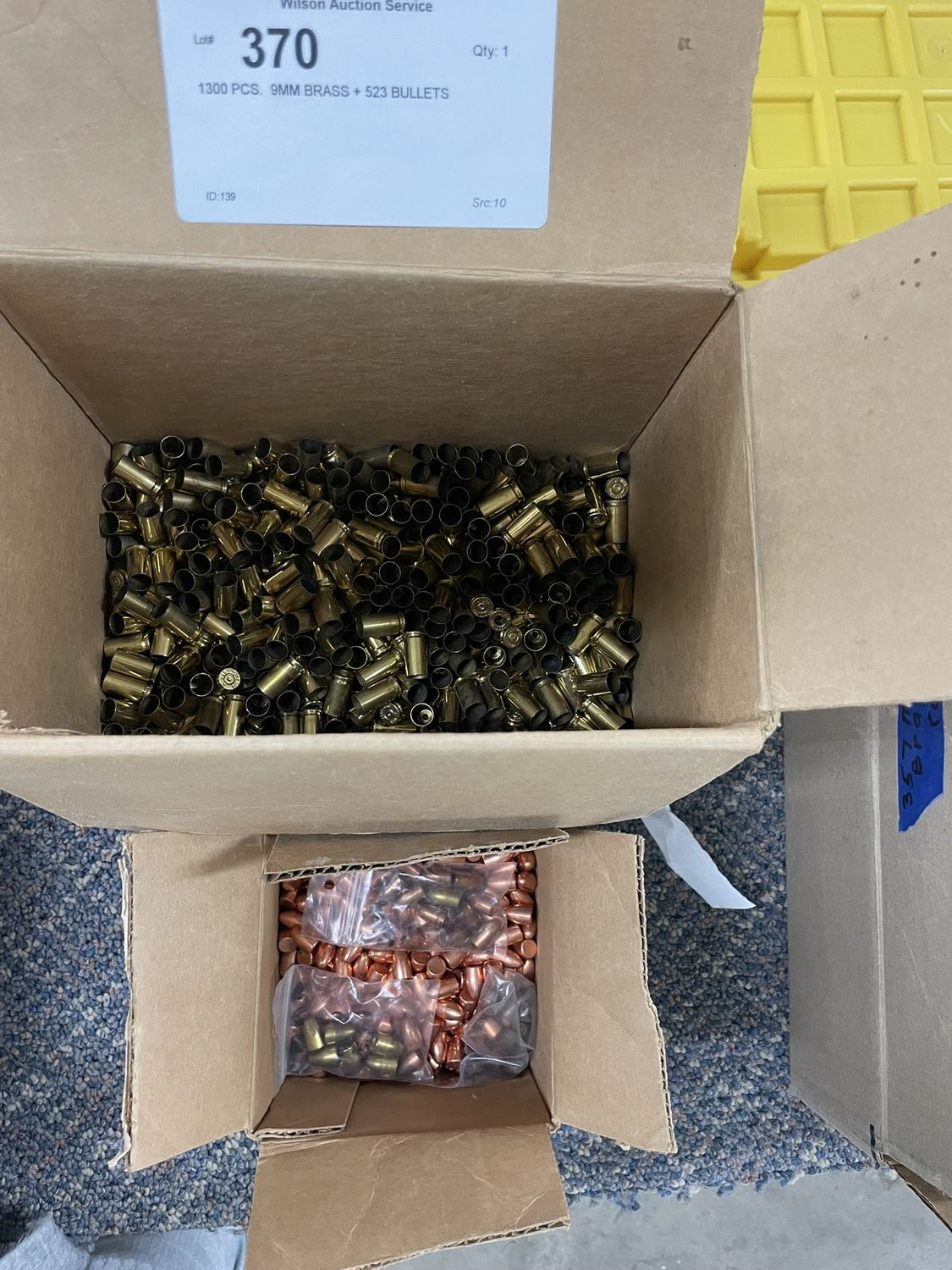 370 1300 PCS.  9MM BRASS + 523 BULLETS