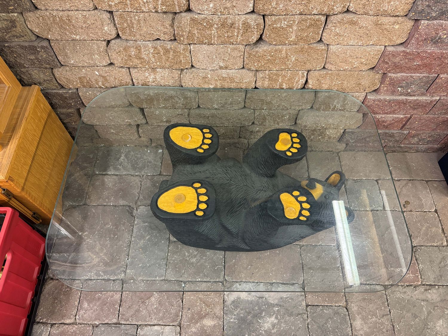 474 GLASS TABLE WITH BEAR BASE - PICK UP ONLY