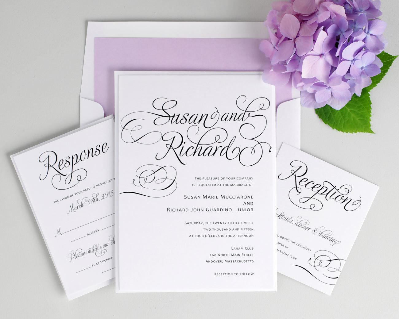 Simple Elegant Script -Invitation. RSVP Card. Reception Card.