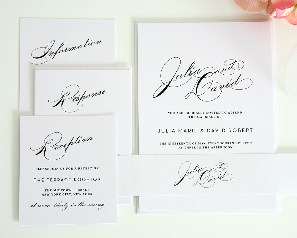 Elegant Simple Script Design - Invitation. RSVP Card. Reception Card. Information Card. Bookmark