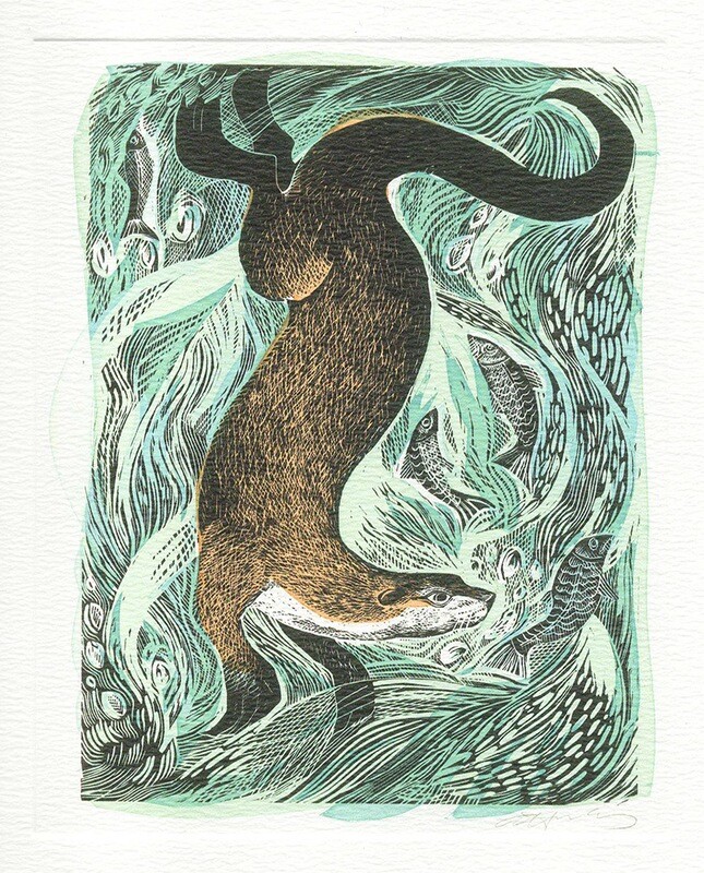 Fishing Otter - Printmakers Card