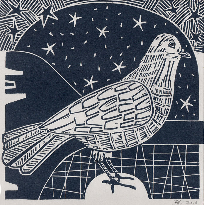 Winter Dove - Hand-Printed Card
