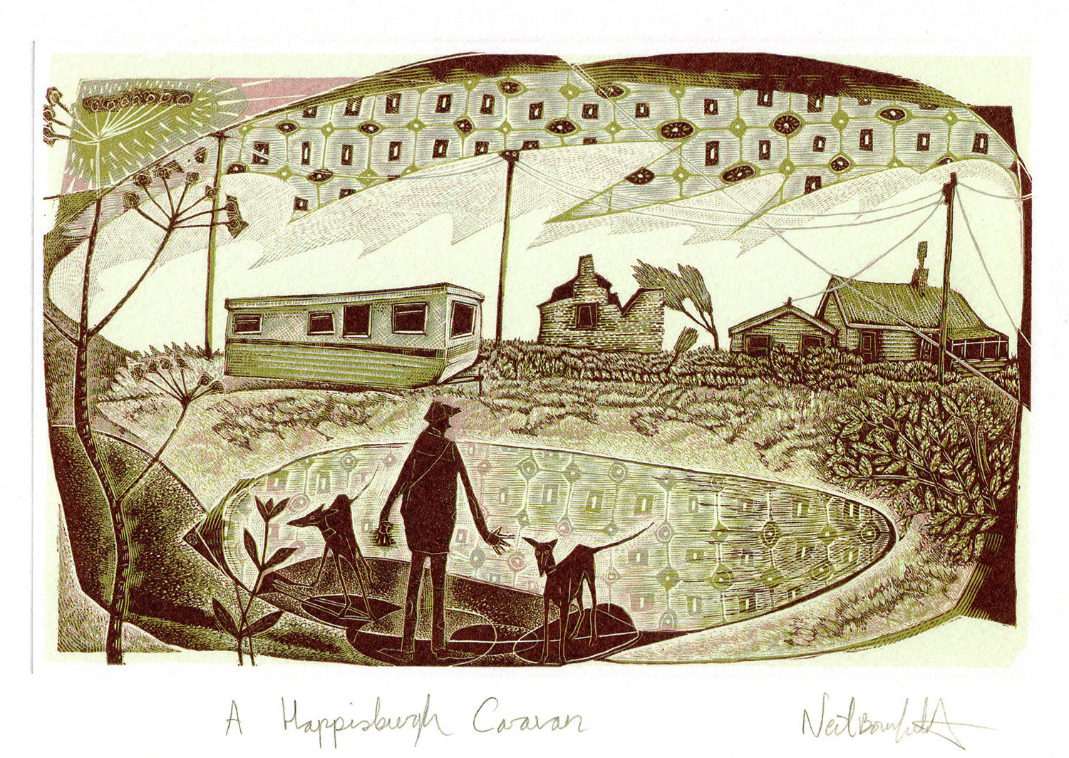 A Happisburgh Caravan - Printmakers Art card