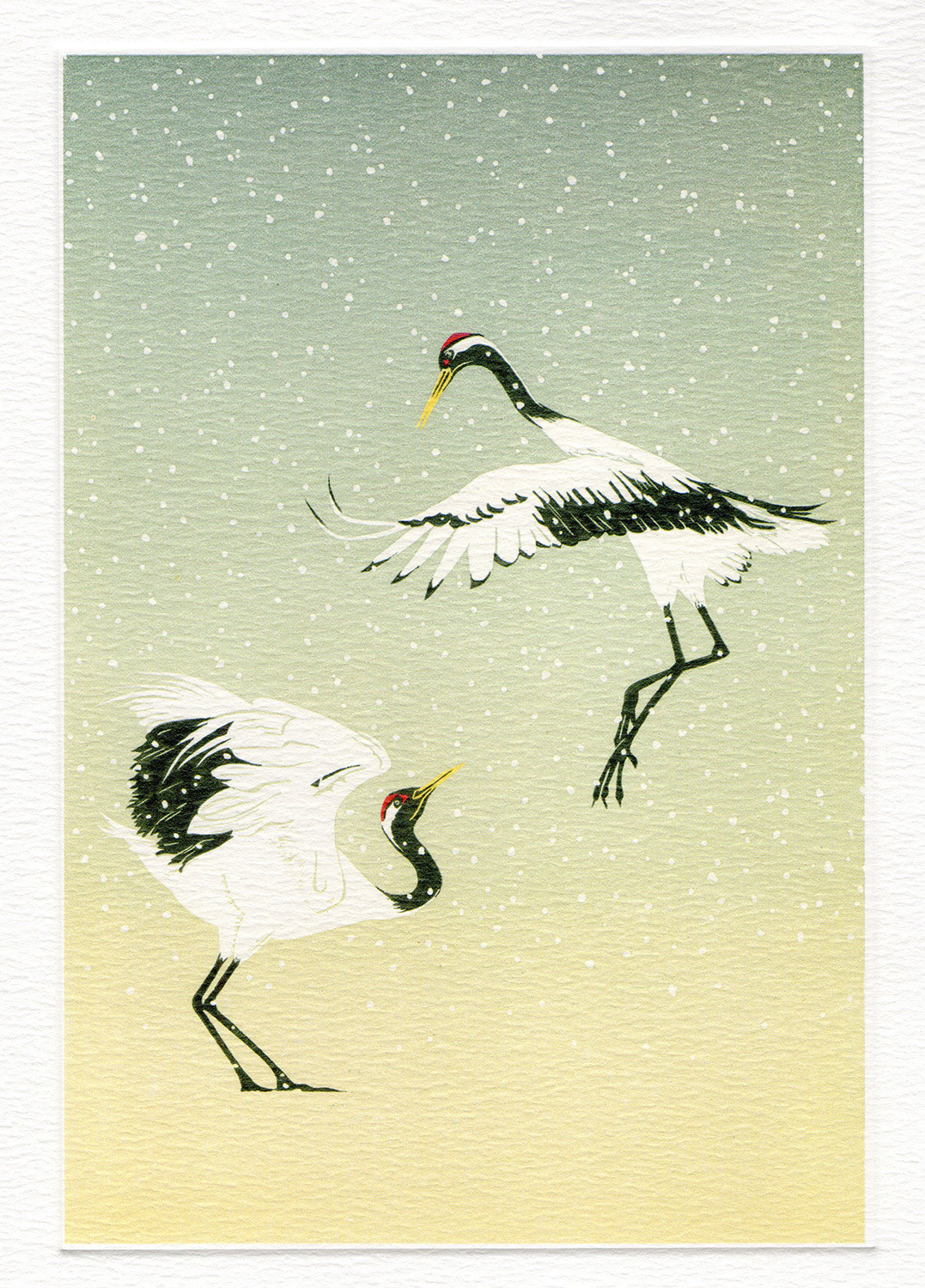 Red Crowned Cranes-Winter Printmakers card