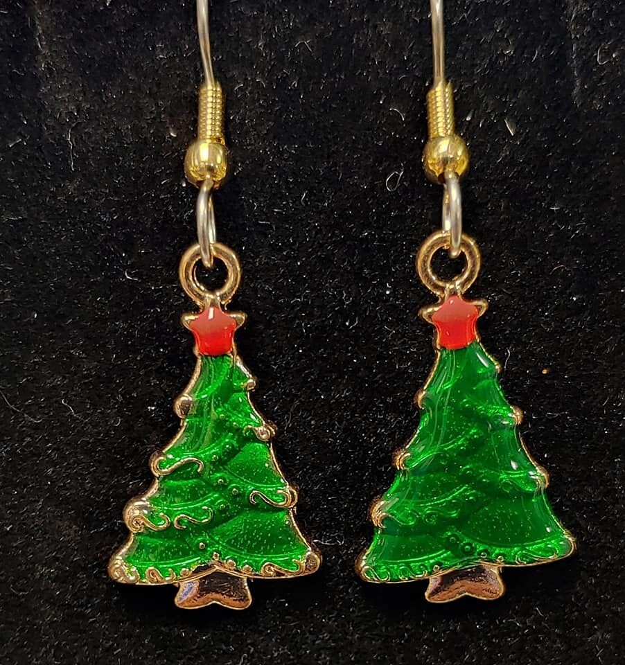Christmas- Green Christmas Tree Earrings
