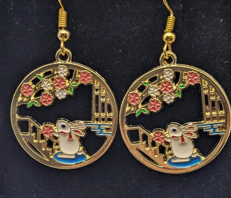 Bunnies with Pink Flowers