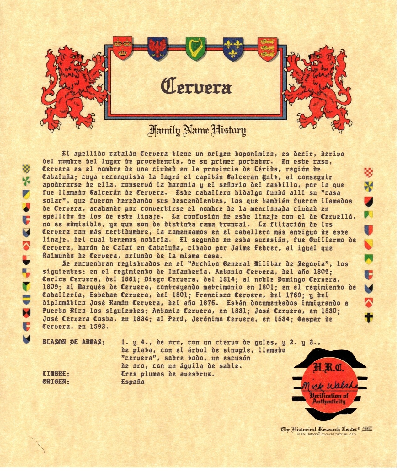 Certificado Tesoro de la Familia Impreso