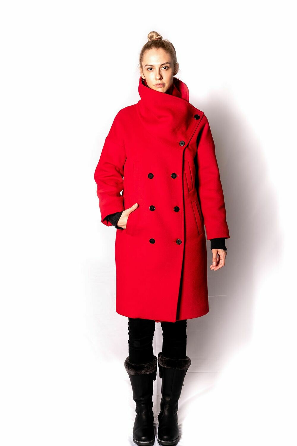 Manteau femme oversize double boutonnage - Rouge