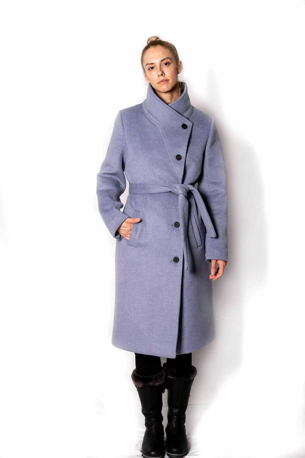 Manteau femme long avec ceinture - Bleu nordique