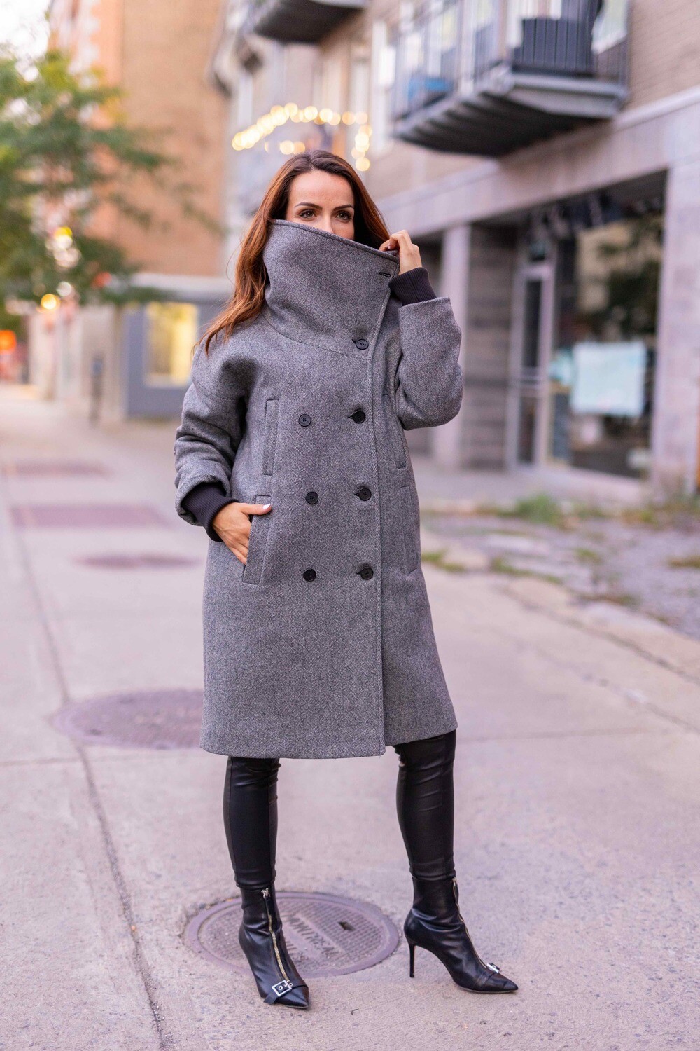 Desloups manteau femme oversize double boutonnage en 100% laine et doublé -  Tweed