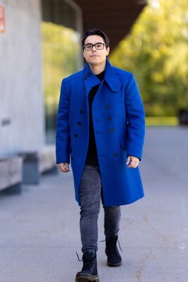manteau en laine homme bleu
