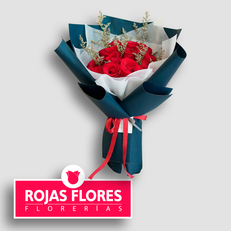 Ramo de 12 Rosas Azul Metálico