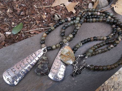 Love Mantra Necklace - long necklace with beaded agate and jasper