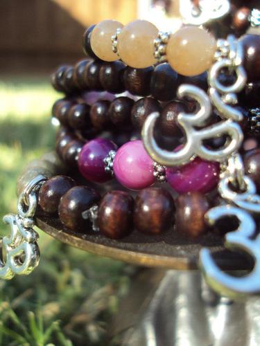 Wooden Chakra Balancing Bracelets  - OM, Peace, &amp; Sankalpa