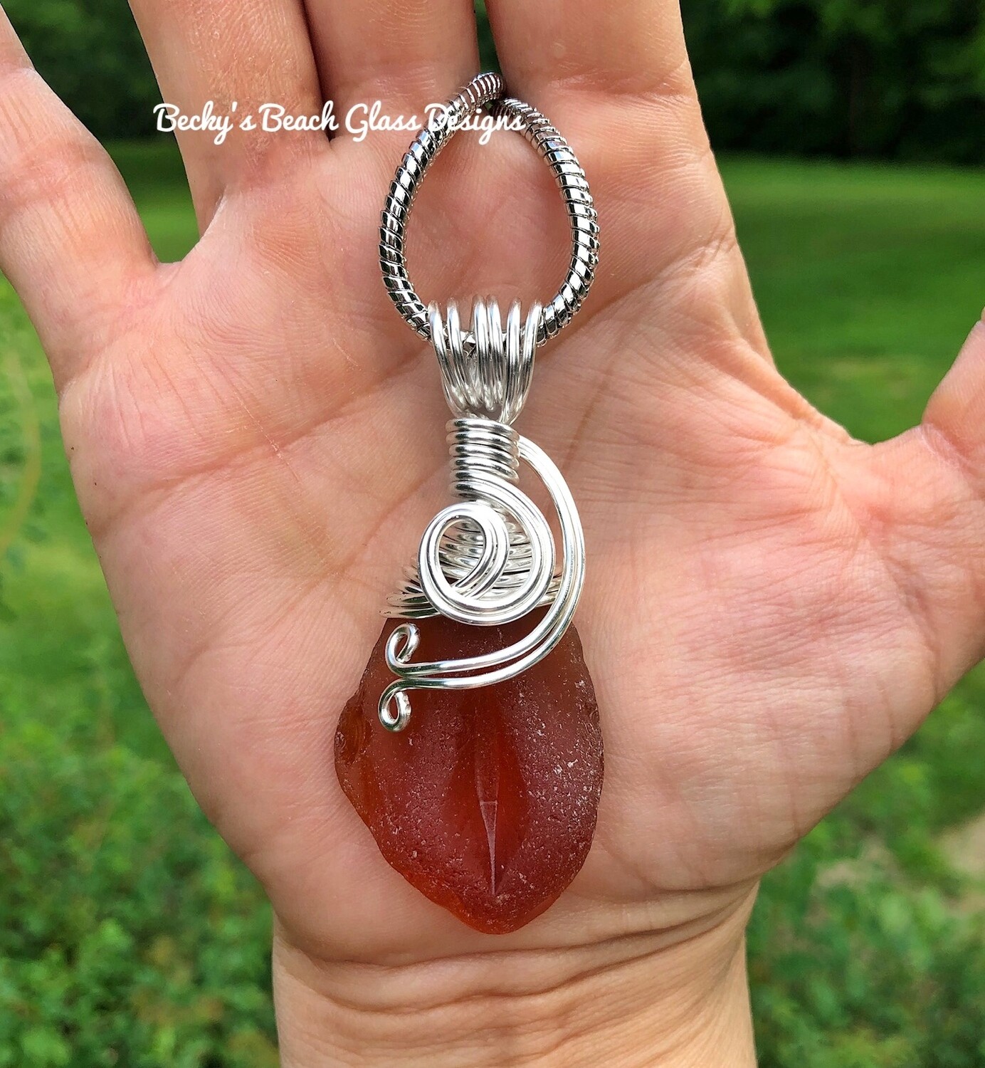 (SOLD-ASHTABULA SHOW 6/26/21) Russian Reddish-Brown Sea Glass Necklace