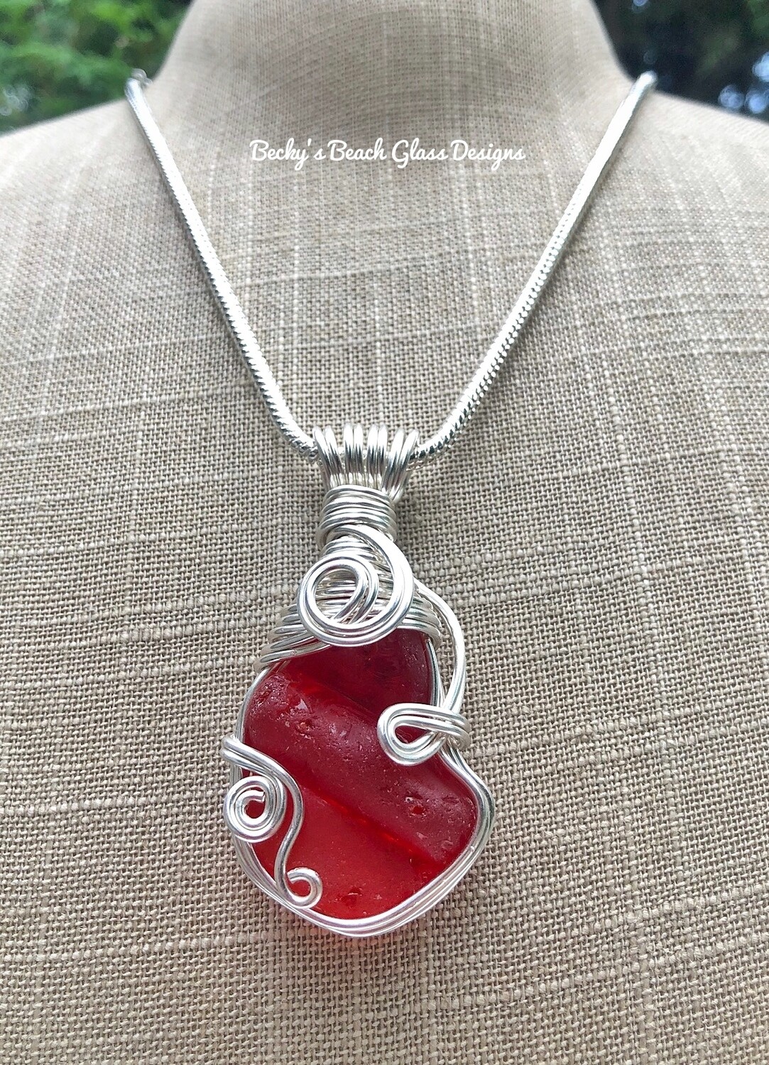 (SOLD-ASHTABULA SHOW 6/26/21) Beautiful Rare Red Sea Glass Pendant Necklace