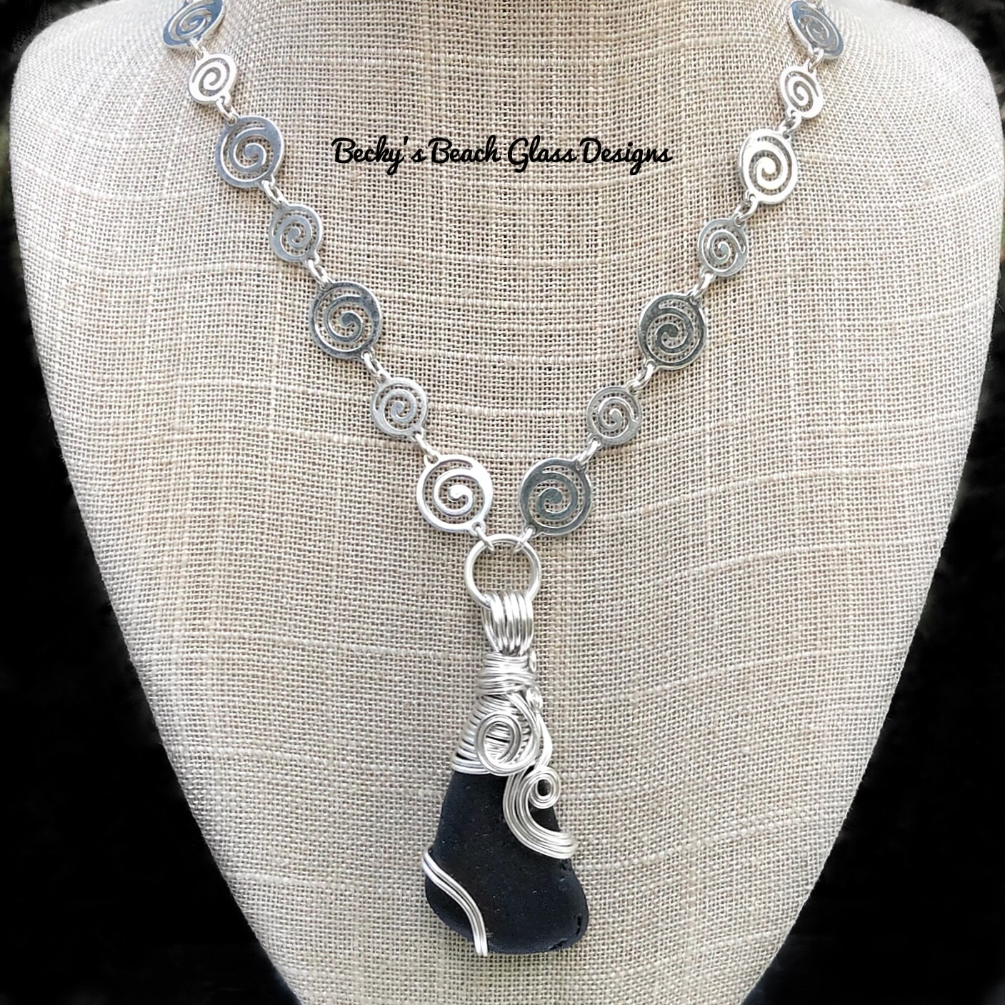 Beautiful Black Scottish Sea Glass Necklace