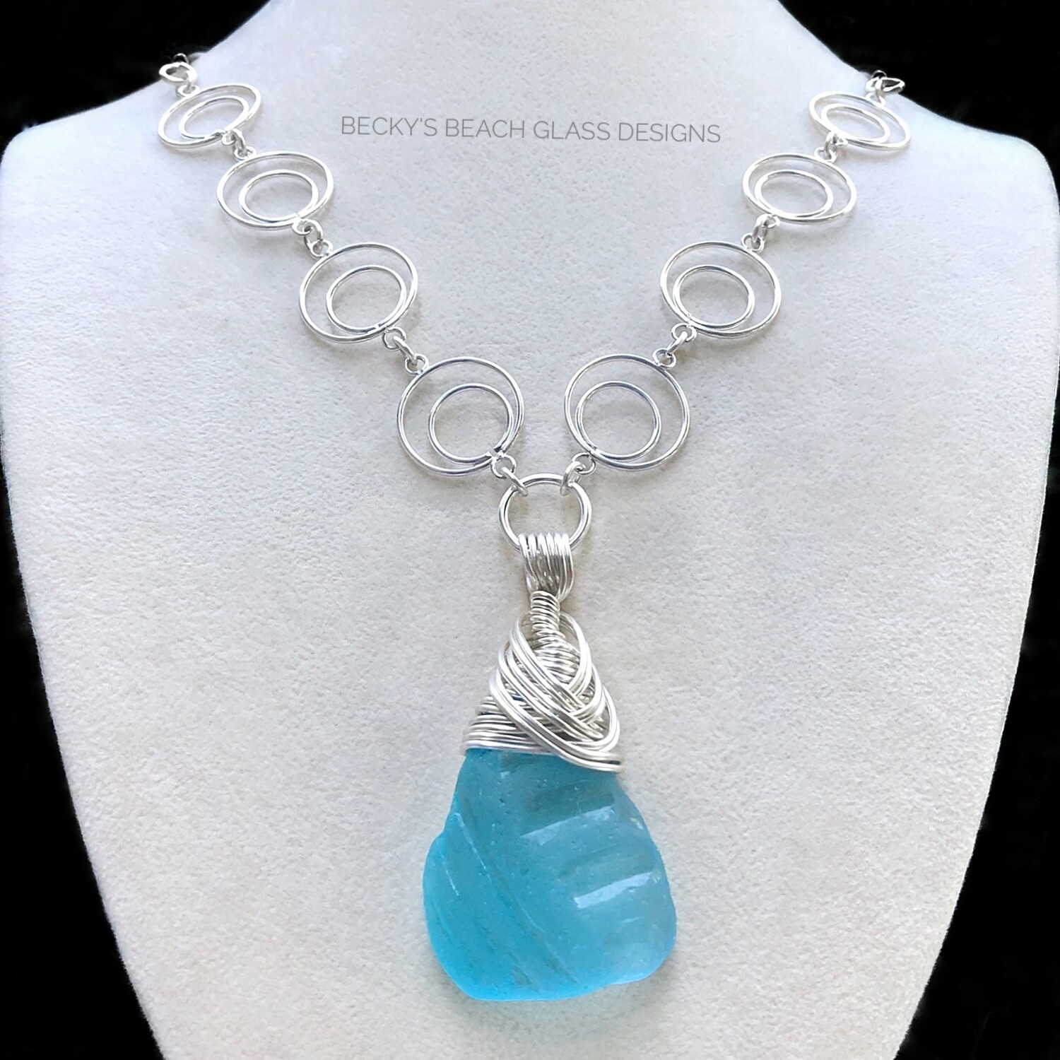 Gorgeous Bright Aqua Sea Glass Necklace